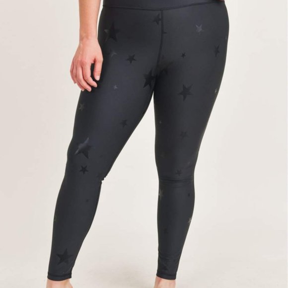 NWT Mono B Seeing Star Print Foil High Waisted Leggings Black Size XL - Picture 4 of 4